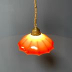 Vintage Messing Hanglamp Met Paraplu Glazen Kap thumbnail 13