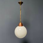 Opaline Glazen Bollamp Met Koperen Armatuur thumbnail 2