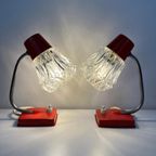 Charmante, Vintage Lampjes (2) Rood Metaal Met Glazen Kapjes thumbnail 5