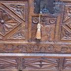 Grote Spaanse Antieke Kastanjehouten Primitieve Kist thumbnail 8