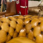 Oude Antieke / Vintage Chesterfield 3 Zits Bank Cognac Bruin thumbnail 7