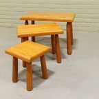 Vintage Eiken Brutalist Mimiset, Nesting Tables, Set Van 3 thumbnail 9