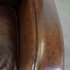 Royale En In Goede Staat Verkerende Donkere Schapenleren Fauteuil/armchair Met Ronde Vormen thumbnail 9