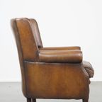 Subtiele, Comfortabele En In Goede Staat Verkerende Donkere Schapenleren Fauteuil Met Een Correct thumbnail 4