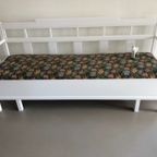 Vintage Zweedse Klepbank, Keukenbank Wit Met Bekleding thumbnail 6