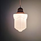 Skyscraper Art Deco Hanglamp In Witte Opaline, 1920-30 thumbnail 8