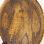 Scandinavian Brass Inlaid Wooden Plate With Figures thumbnail 9