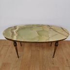 Vintage Hollywood Regency Salontafel Koffietafel Met Marmer Blad En Messing Onderstel thumbnail 5