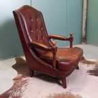 Bijzonder Stoere Vintage Bibliotheekfauteuil Met Studs thumbnail 7