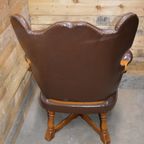 Eiken Fauteuil Met Leer Bekleed thumbnail 5