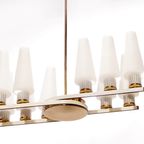 Vintage Mid Century White Brass Ceiling Lamp With Ten Opal Glass Shades thumbnail 4