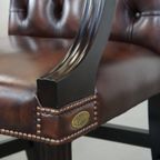 Mooie En Statige, Luxe Donkerbruine Engelse Rundleren Chesterfield Eetkamer/Bijzetstoel thumbnail 10