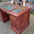 Klassiek Engels Bureau, Partnerdesk Schrijftafel Met Opzets thumbnail 2