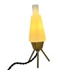 Atomic Age / Mid Century Modern - Tripod Lamp With White Satin Glass Shade On Brass Feet thumbnail 2