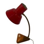 Red Desk Lamp - Faux Wooden Base Ans Accent - Brass Gooseneck thumbnail 2