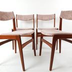 6 Vintage Teak Houten Stoelen | Roze Stoelen Ribstof Deens thumbnail 3