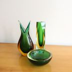 Vintage Murano Schaaltje Groen Met Amber, Italy Jaren '60 thumbnail 5