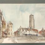 Niet Gesigneerd - Aquarel - Veurne Markt thumbnail 4