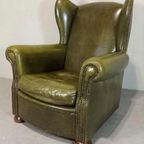 Vintage Leren Oorfauteuil, Groen thumbnail 8