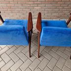 Vintage Fauteuil Nieuw Bekleed Kobalt Blauwe Ribstof thumbnail 3