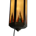 Art Deco / Amsterdam School - Stained Glass Wall Sconce - Bronze Frame - In The Style Of Tuschins thumbnail 4