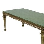 Hollywood Regency Salontafel Groen Leder Messing Italië 138Cm thumbnail 8