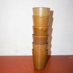 Brown Mid Century Modern Country Stoneware Grès Coffee Cups With White Glaze thumbnail 2