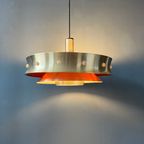 Mid-Century Aluminium Space Age Hanglamp Met Oranje Lak. thumbnail 3