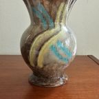 Vintage Strehla Germany Vaasje Vaas Bruin Blauw Geel  | Kerst thumbnail 15