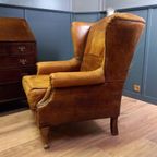 Karakteristieke Vintage Schapenleren Oorfauteuil thumbnail 12