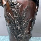 Paar Art Nouveau Vazen ​​Van Massief Brons. Gesigneerd A.Moreau. thumbnail 2