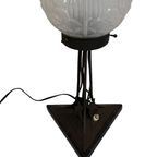 Art Deco - Table Lamp - Satin Glass Dome Resting On Wrought Iron Base - France - Ca. 1930’s thumbnail 8