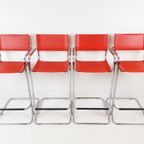 4 Krukken Rood Tuig Leer | Chroom | Marcel Breuer thumbnail 10