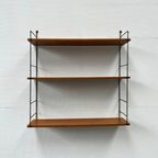 Vintage Wandrek 3 Planken Teak, Zwart Draadstaal 'ladders' thumbnail 2
