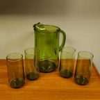 Vintage Karaf Waterkan Waterglazen Glazen Lime Groen Green Glazen thumbnail 15