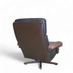 Beautiful Vintage Design Leolux Swivel Armchair, Made In Brown / Darkbrown / Black Leather And Wo thumbnail 4