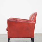 Unieke, Stijlvolle Rood Geverfde Armchair Gemaakt Van Schapenleer thumbnail 6