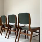 Vier Vintage Houten Eetkamerstoelen Met Groen Skai Leren Rug En Zitting thumbnail 7