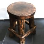 Vintage Zware Houten Kruk/Plantentafel, Jaren '60/'70 thumbnail 3