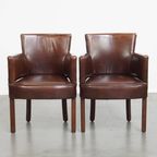 Geweldige Set Van 2 Cognac Kleurige Rundleren Ralph Lauren Design Eetkamerstoelen thumbnail 3