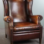 Luxe Grote Schapenleren Oorfauteuil Met Prachtige Kleuren En Geweldig Patina thumbnail 2