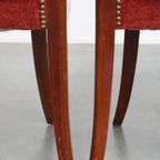 Unieke Set Van 4 Originele Art Deco “wolken” Eetkamerstoelen Met Luxe Rode Bekleding thumbnail 4