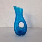 Mid Century Glazen Vaas Blauw. thumbnail 4