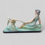 Art Deco Beeld Vrouw Met Vogel thumbnail 3