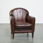 Karaktervolle Vintage Design Fauteuil Gemaakt Van Prachtig Gepatineerd Schapenleer thumbnail 2