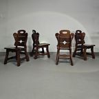 4 X Brutalist Oak Dining Chairs / 60's thumbnail 2