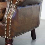 Prachtige, Unieke Cognac Kleurige Bruin Generfde Rundleren Chesterfield Fauteuil/ Armchair thumbnail 8
