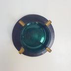 Vintage Art Deco Asbak Kristal Messing Leer Mid Century ´60 thumbnail 7