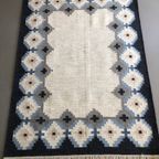 Handgeweven Scandinavisch Wollen Röllakan Vloerkleed Blauw Grijs Crème thumbnail 2