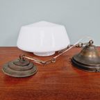 Grote Art Deco Hanglamp, Conisch Wit Opaline, 1920-30 thumbnail 11